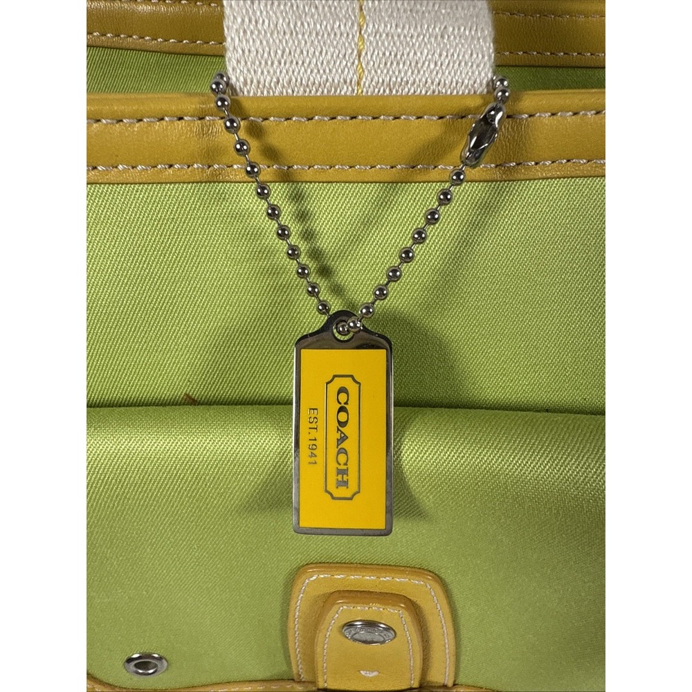 Coach Top Handle Lime Green Tote Zip Multi Pockets Leather Trim Organizer Bag - Picture 3 of 16